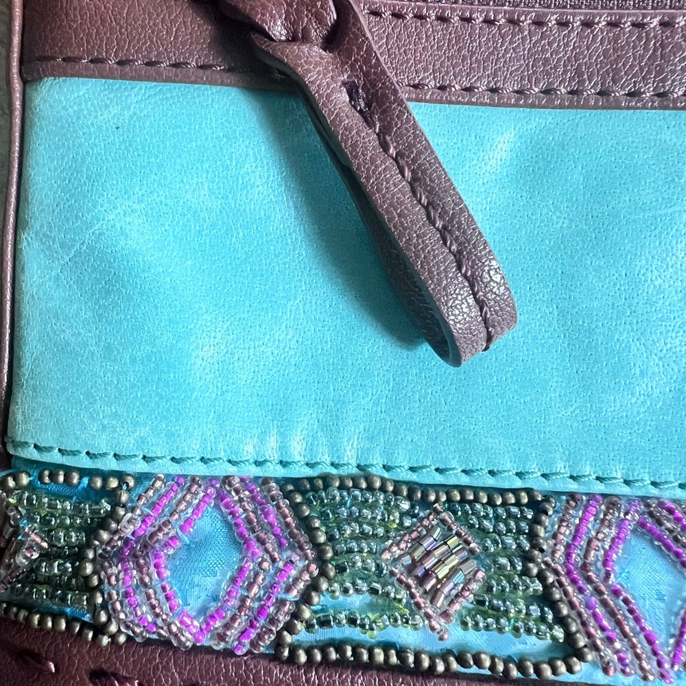 The Sak Vintage Chartreuse and brown embroidered detail long strap Purse Boho - Picture 3 of 11